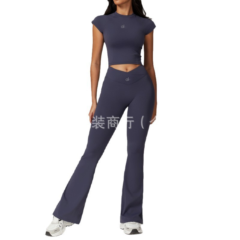 aloyoga官网紧身速干瑜伽套装外穿跑步运动短袖套装美背健身服女|undefined