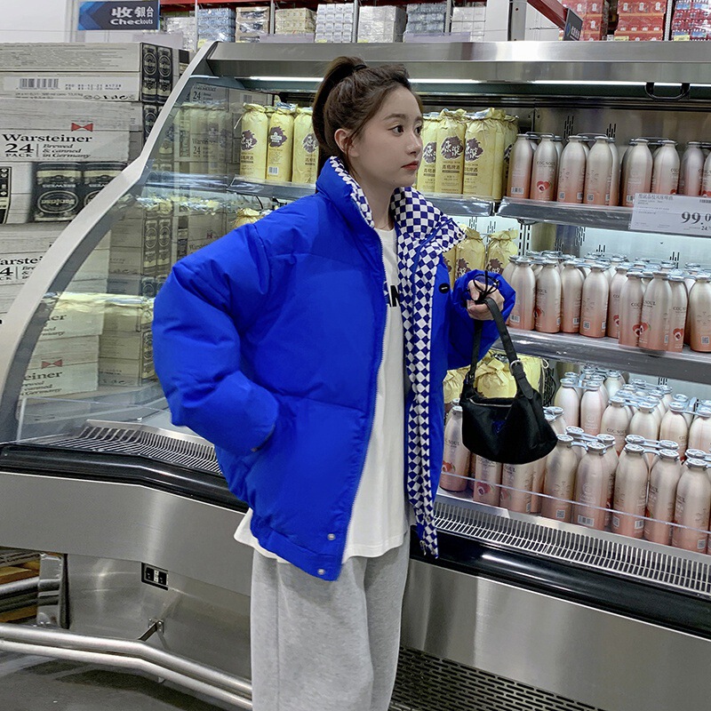 デザインニッチチェッカーボード小さな厚いパンコート綿コート女性の冬の綿コートイン|undefined