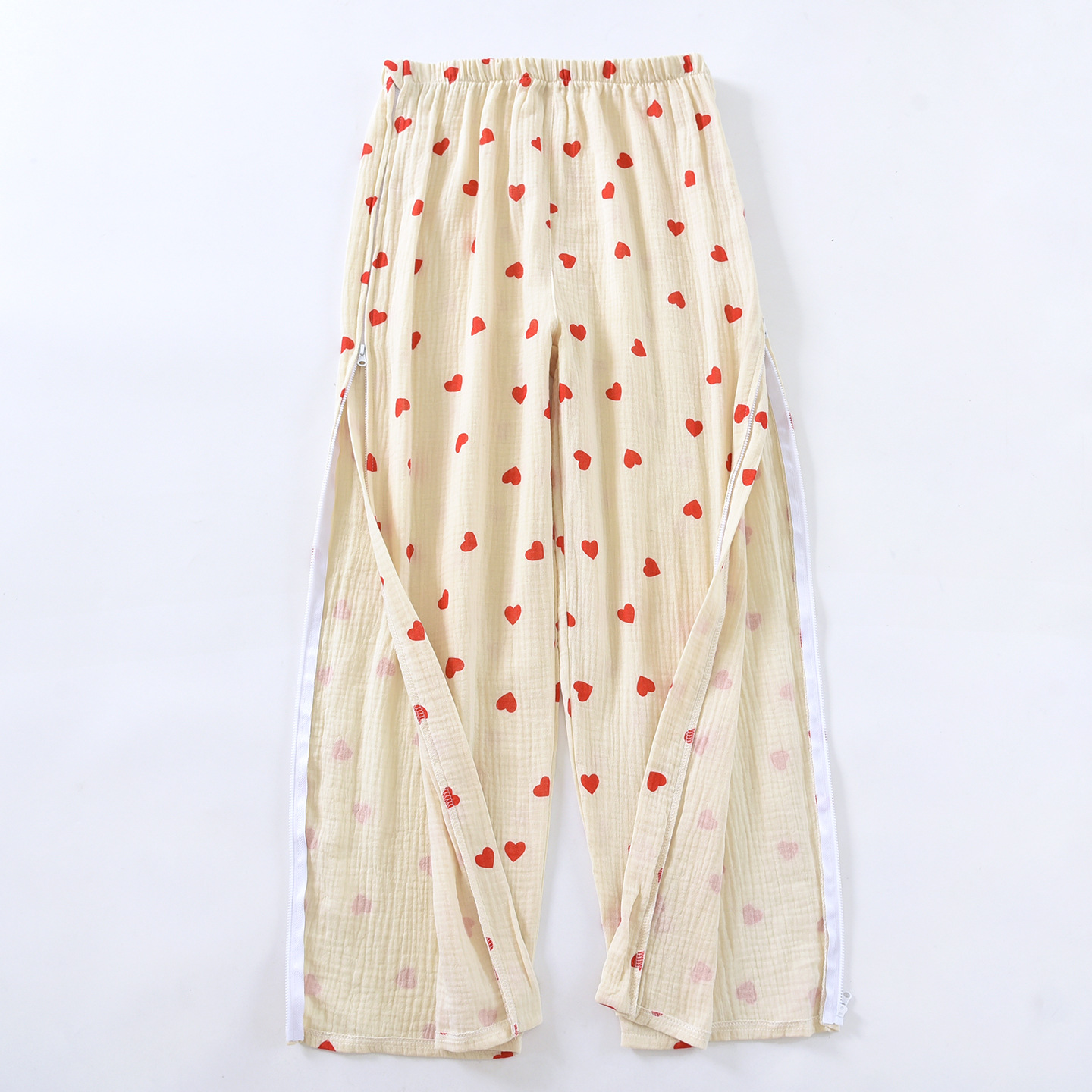 여성용 노란색 하트 크레이프 간호복 상의 + 바지 세트