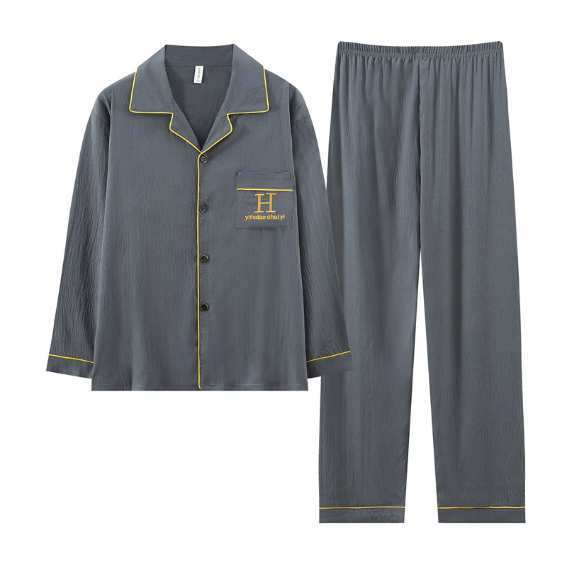 2025 otoño de algodón de punto cardigan con solapa mangas largas pantalones largos pijamas para hombres ropa casera casual simple de mediana edad al por mayor