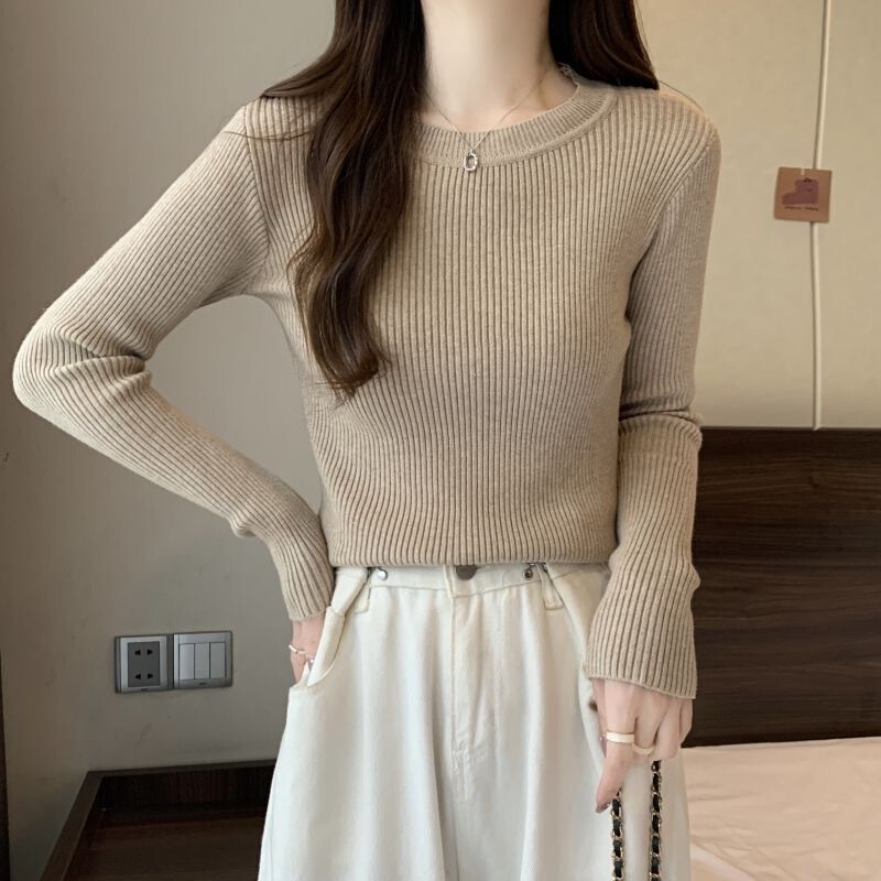 Bottoming Shirt for Autumn and Winter 2024 New Crewneck Explosions Top with Knitted Shirt Women's Slim-fit Long-sleeved Western-style Sweater