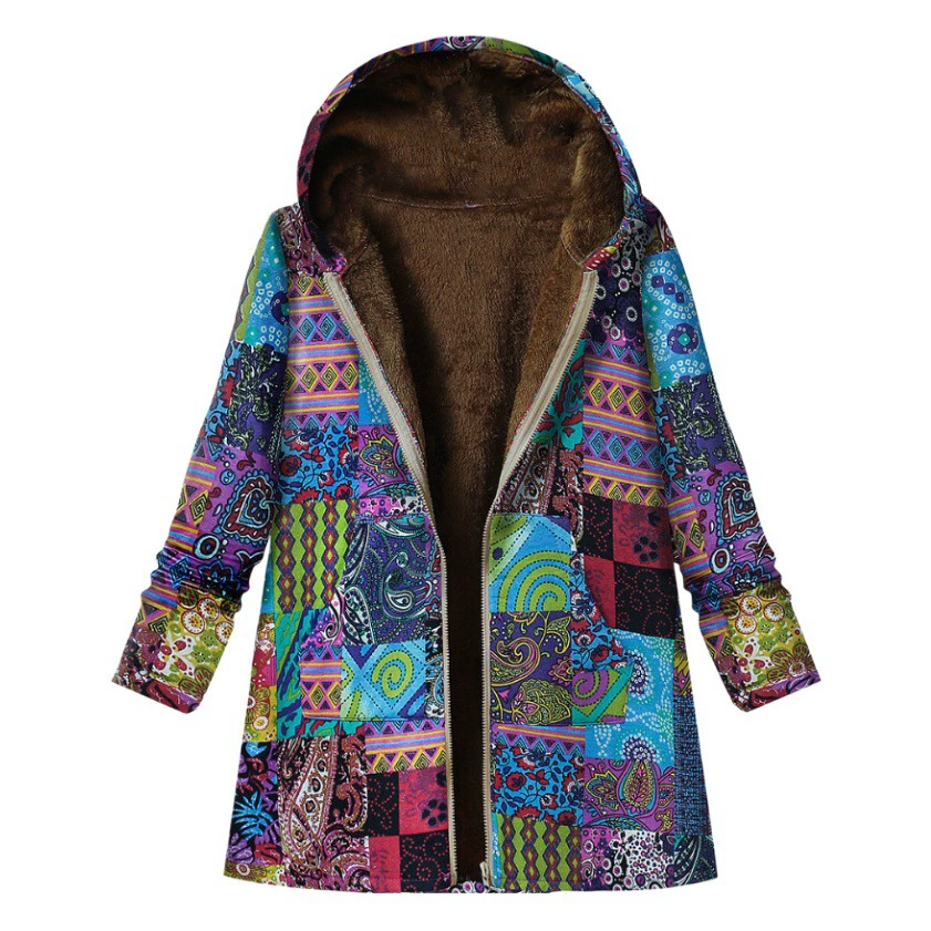 Европейская и американская женская зимняя пушистая ретро-хлопковая льняная куртка с капюшоном на молнии