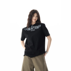 AOEOT アメリカンハイストリートクリーンフィットニッチラウンドネックショルダー半袖Tシャツ男性と女性のための夏のルーズカジュアルトップ
