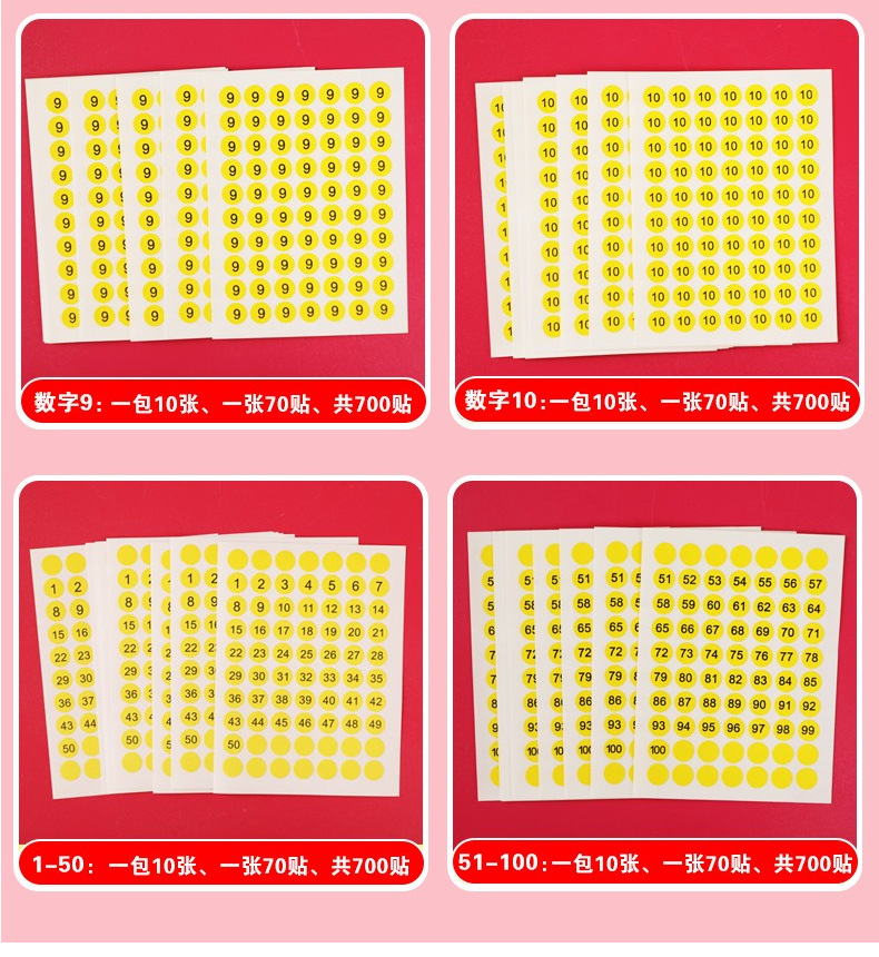 黄底黑字迷你贴 数字不干胶 编号标签贴  数字贴纸 圆形号码贴纸详情4