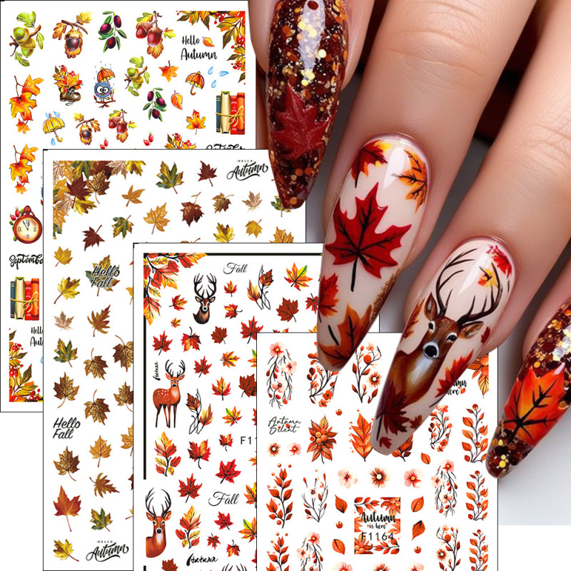 Autumn Maple Leaves Leaves Flowers Mushroom Nail Art Stickers Nails F1168F1169F1166F1162F1163