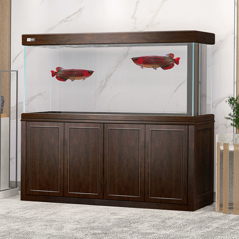 Индивидуальный шкаф-подставка в китайском стиле из массива дерева с белым стеклом для профессионального аквариума арована, большой аквариум для золотых рыбок в гостиную.