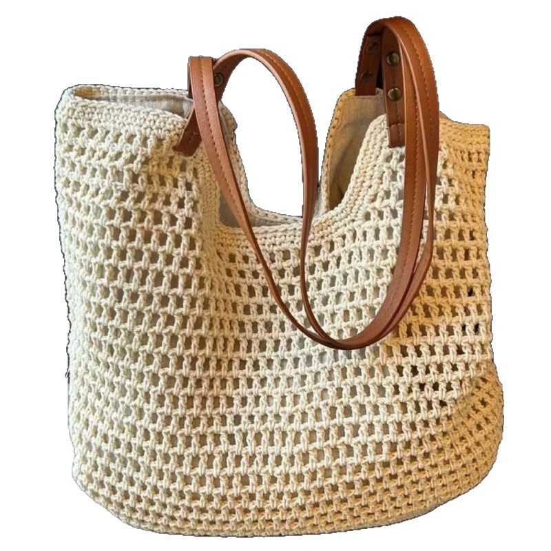 Large Capacity Women's Shoulder Bag, Beach Vacation Straw Woven Tote Bag For Commuting - Thumbnail 5