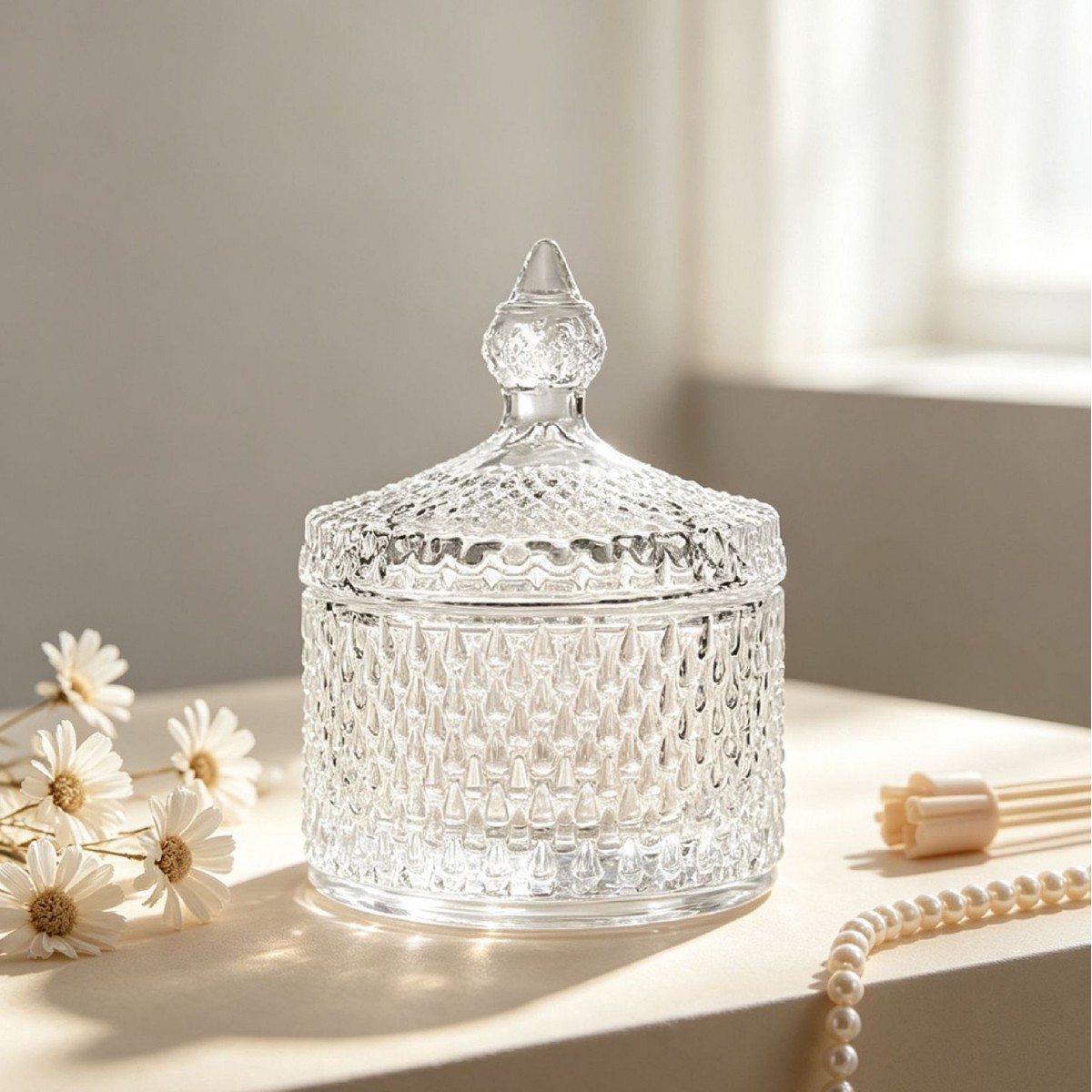 Latas de caramelos de vidrio con patrón de gota de agua de lujo ligero con tapa para bodas domésticas y regalos de acompañamiento de azúcar contenedores rituales de Mesa image 3