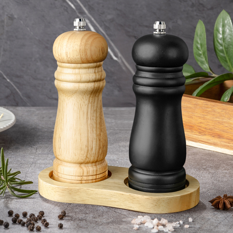 오크 수동 페퍼 분쇄기 조미료 병 조미료 항아리 세트 가정용 빈티지 향신료 연삭 병 주방 용품