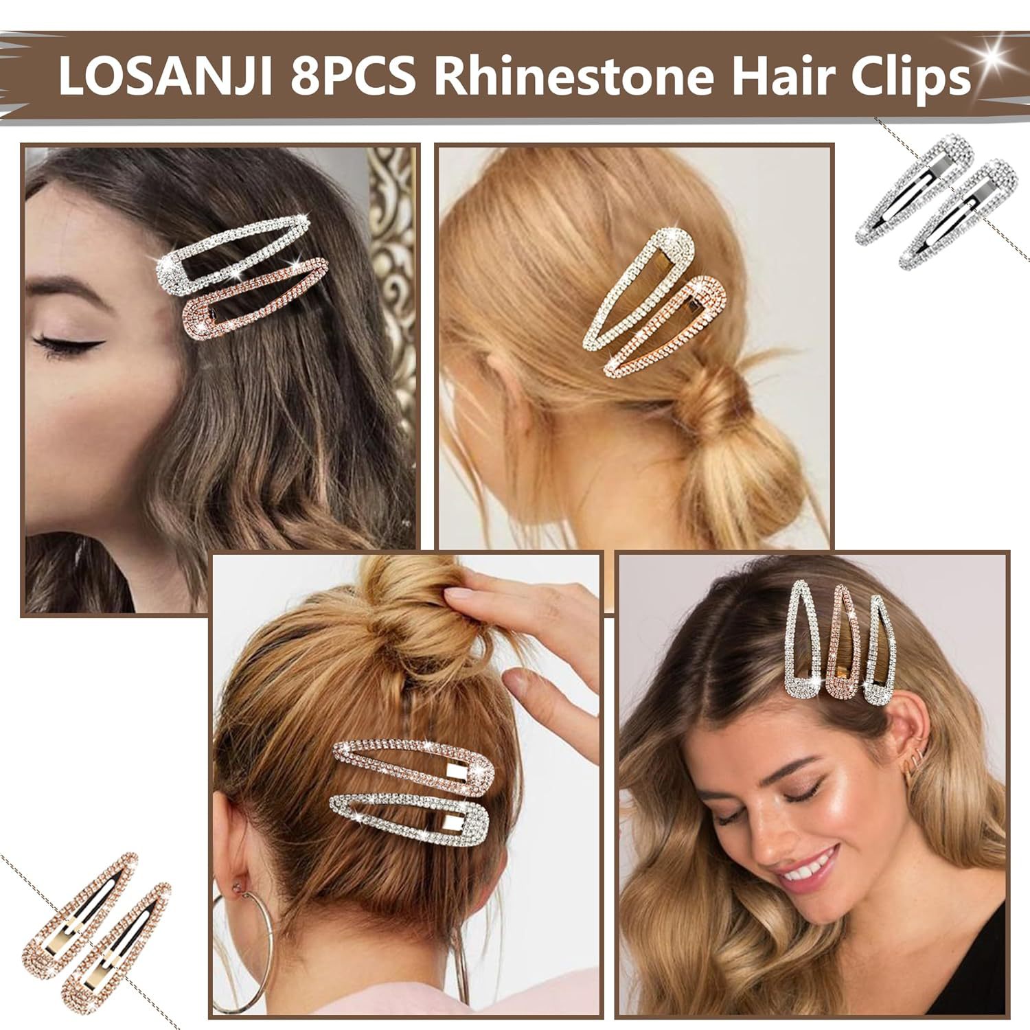 8pcs Europa y los Estados Unidos nuevo conjunto de adornamiento para el cabello temperamento diamond clips de garra de diamante cadena clip de cabello cabello clip de mejilla image 5
