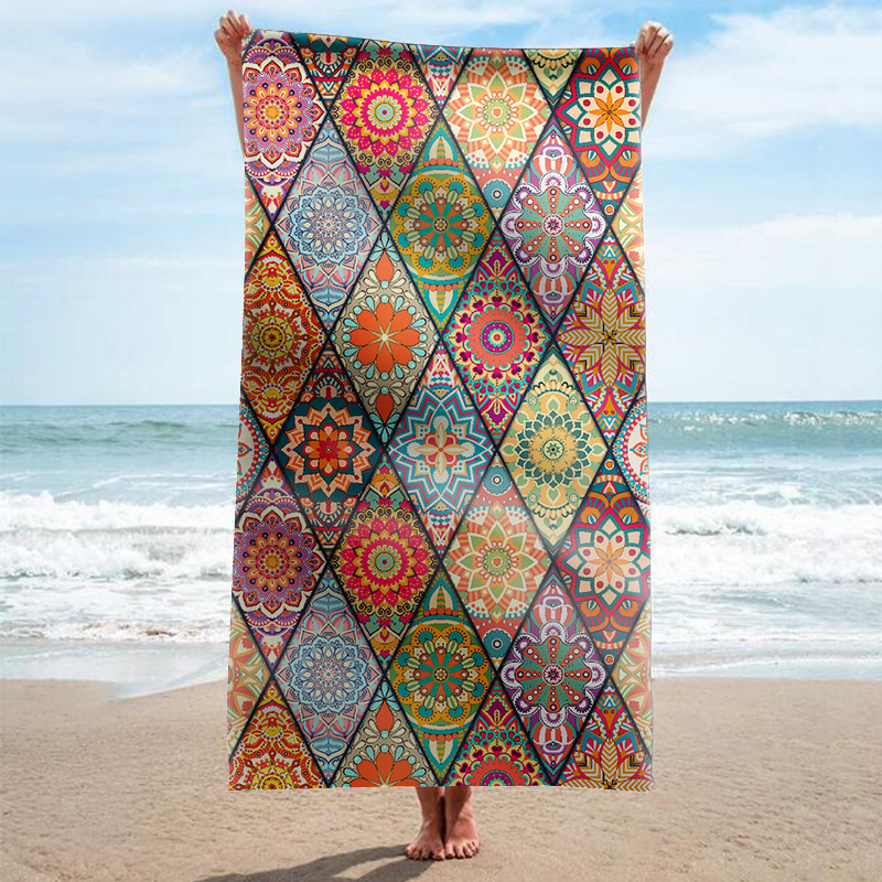 Amazon transfronterizo de suministro exclusivo de fábrica al por mayor Internet celebridad serie rectangular de doble cara de terciopelo Toalla de playa Toalla de baño capa