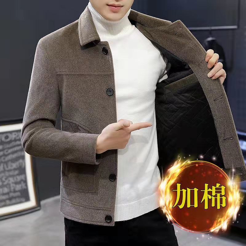 Chaqueta de lana de oro para hombres corta chaqueta casual gruesa otoño-invierno alta sensación de abrigo de lana universal