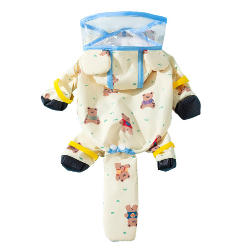 Dog raincoat cute full-print bear four-legged full-inclusive poncho Teddy Bichon Bear puppy waterproof clothing