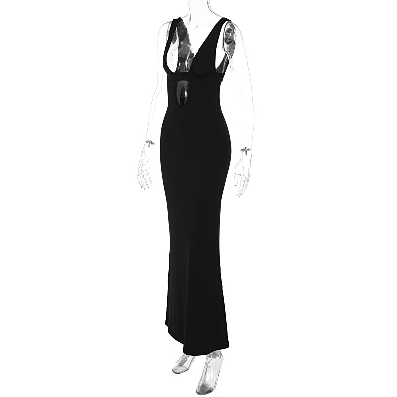 Best Seller in Sexy Deep V Plunge Patch Hollow Out Cutout Corset Maxi Dress Slim Strap Dress