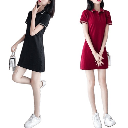 Women's Summer Slimming Sporty Casual Short Sleeve Plus Size POLO Shirt with Mid-length Collar T-shirt Dress