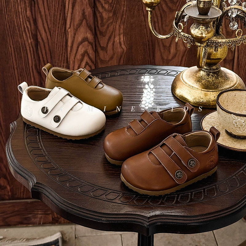 Кожаные детские британские ретро одиночные туфли весной и осенью новые мальчики и девочки