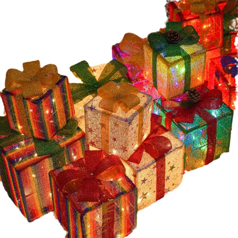 Caja de regalos de Navidad transfronteriza de tres piezas, caja de regalos de decoración de cumpleaños, lámpara luminosa, accesorios