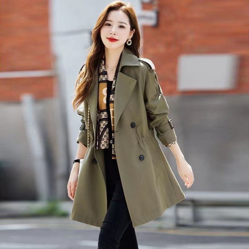 Windbreaker Women's Mid-Length 2025 Spring and Autum New British Style Petite Versatile Foreign Style Slimming Look Waist Jacket for Women