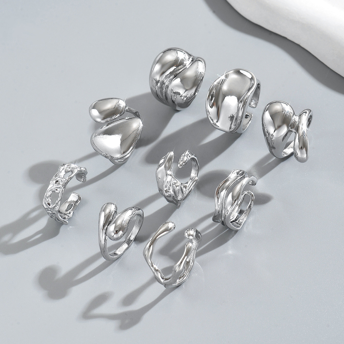 Set di anelli designer geometrici in metallo placcato donna_voghion.com