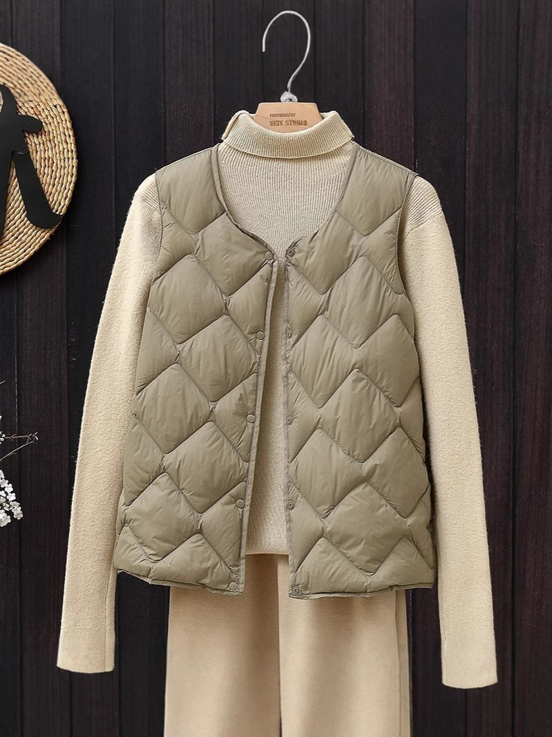 Otoño y invierno nuevo estilo de diamante GYUNDO damas chaleco de pluma corto moda de mujer V cuello con chaleco ligero abrigo