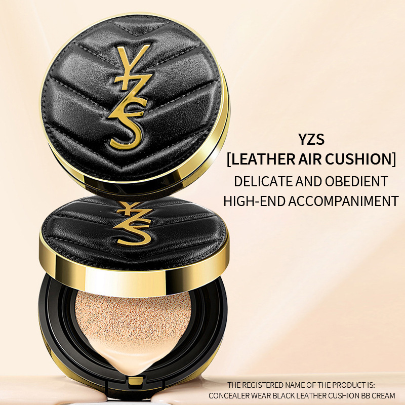 Cross-Border full English version air cushion concealer holding makeup black leather air cushion BB cream foundation liquid non-makeup isolation beauty cream