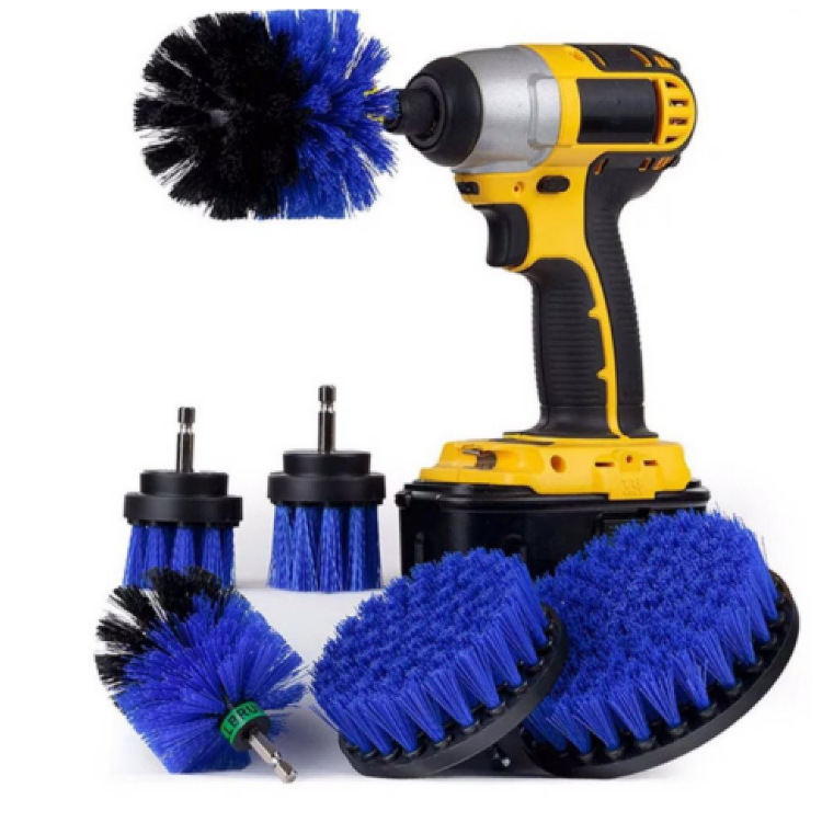 Electric cleaning brush multifunctional household kitchen and bathroom electric drill brush head set car wheel tool brush yellow