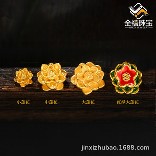 Gold gold 999 Lotus bracelet 3d hard gold this year transfer paint lotus hand woven mother