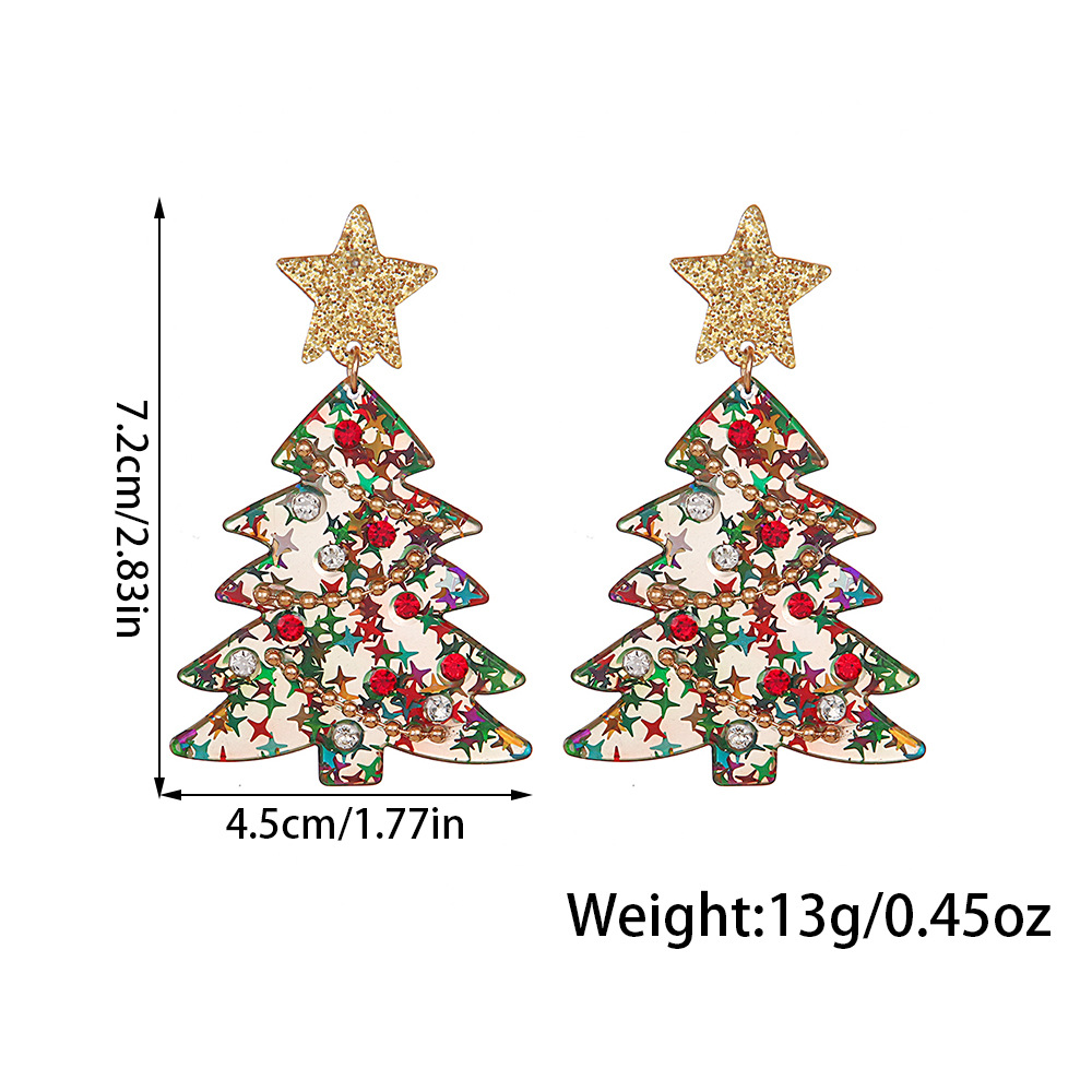 10g Weight Alloy Ear Needle Material 1 Pair Cute Simple Style Christmas Tree Inlay Arylic Rhinestones Drop Earrings