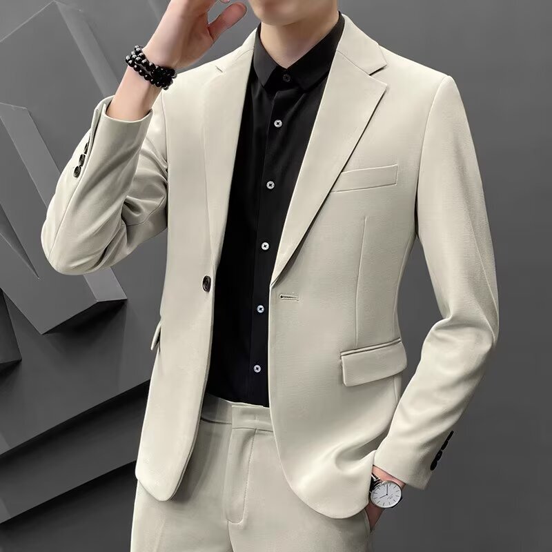 Spring and Autumn Casual Men's Korean-Style Slim-Fit Blazer Trendy High-End Stylish Brown Jacket Trendy