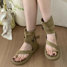 松糕底绒面革凉鞋拉链凉靴橡胶露趾