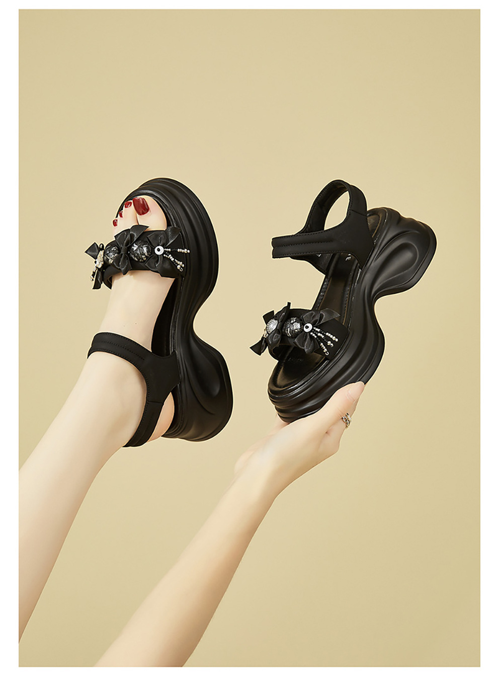 Dép sandal nữ quai chữ V đế dày mềm mại, gót 5 cm, mùa hè 2025 — 4625303118 đen [chiều cao gót 5cm ], 4625303118m màu [gót cao 5cm ] chi tiết 6