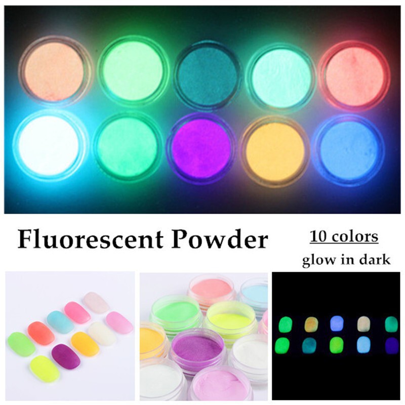 Cross-border nail luminous powder night luminous powder bright luminous powder fluorescent powder nail fluorescent powder jewelry 10 colors/set