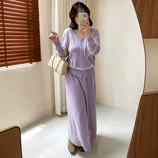 大码女装气质亮片针织套装2026秋款胖mm开衫垂感半裙两件套