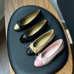 広東省産！クラシックな小さな香りのリボンバレエシューズ浅い口シープスキンカラーブロックラウンドトゥフレンチフラットシューズ女性用