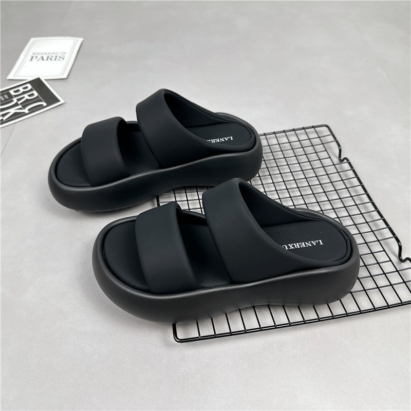 Leather thick-soled sandals and slippers women 2023 summer new fashion one-word all-match soft bottom casual non-slip outerwear sandals_voghion.com
