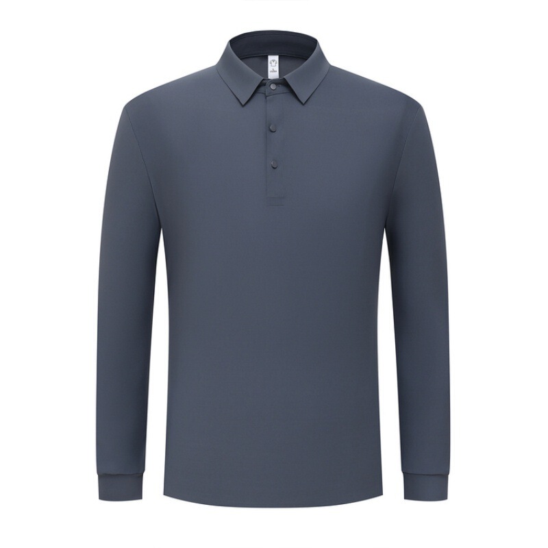 Seamless Ice Silk Long-Sleeved Polo Shirt for Men in Spring and Autumn, Middle-Aged Solid Color Business Casual Lapel Elastic Top T-Shirt Seamless Ice Silk Long-Sleeved Polo Shirt for Men in Spring and Autumn, Middle-Aged Solid Color Business Casual Lapel Elastic Top T-Shirt