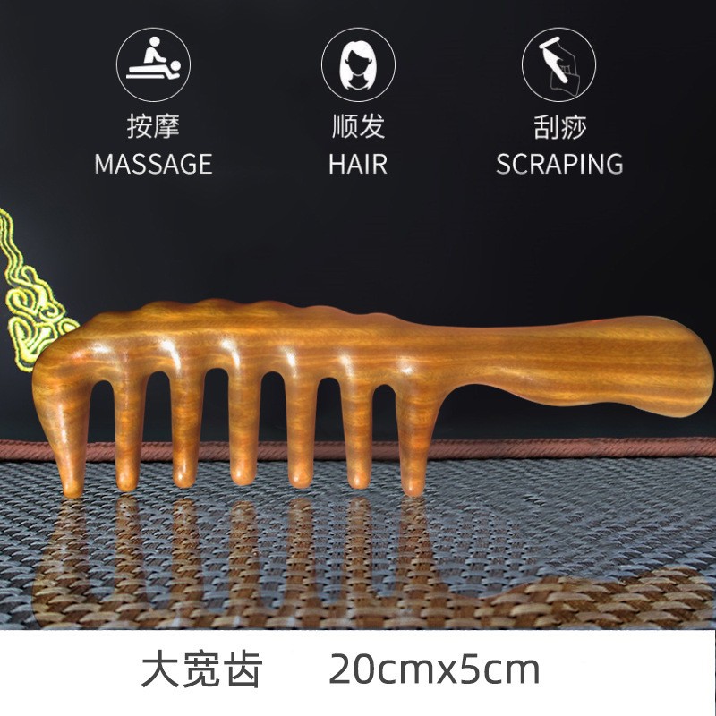 녹색 백단향 대형 손잡이 마사지 빗
