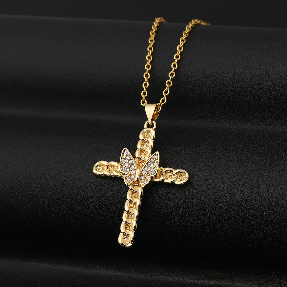 Fashion Butterfly Bee Cross Copper Inlaid Zircon Necklace Wholesale display picture 2