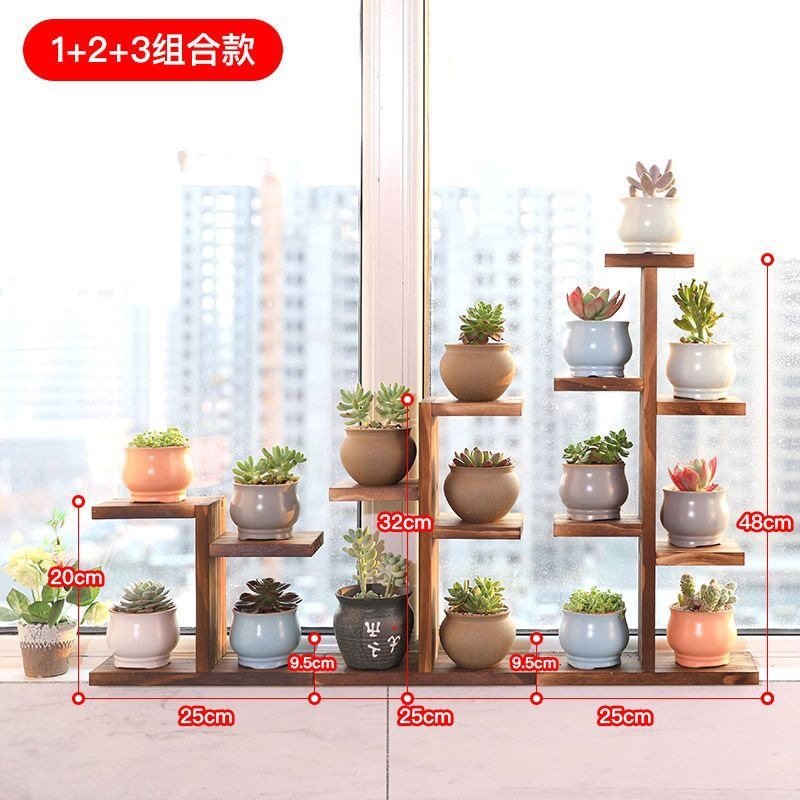 Fábrica directa de madera sólida flotante estante de flores multicapa sala de estar interior estante de flores de escritorio pequeño balcón estante de maceta de flores