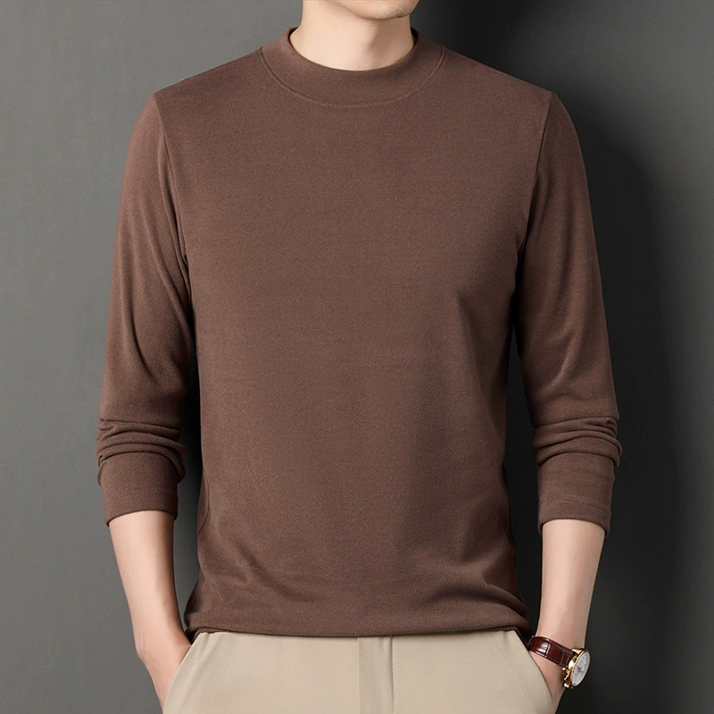 Мужская двухсторонняя бархатная теплая футболка с длинными рукавами, нижняя рубашка с круглым вырезом, Осенний Тонкий Топ 2023, новая мода