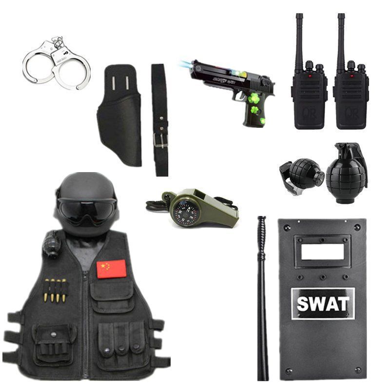 子供用電動音光玩具銃小特警装少年戦術ヘルメット馬甲盾赤ちゃんピストル道具|undefined