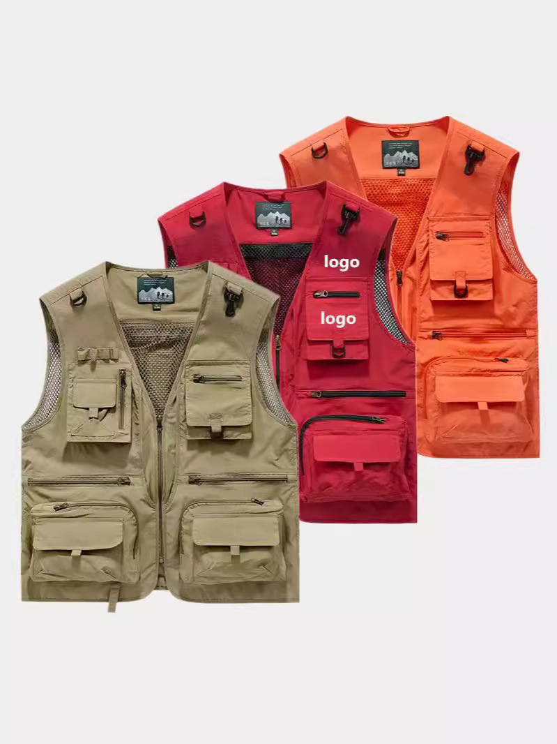 Trajes de trabajo de bolsillo de malla chaleco de pesca al aire libre hombre director de fotografía chaleco de trabajo se puede imprimir LOGO