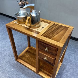 Solid Wood Multifunctional Mobile Tea Table for Boiling Water, Small Household Mobile Tea Cart, Tea Cabinet, Solid Wood Balcony Tea Table