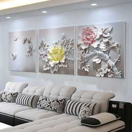 工艺现代艺术挂画客厅沙发背景画牡丹装饰画3d浮雕立体卧室墙壁画