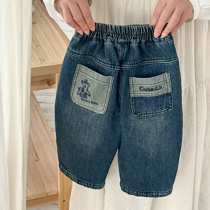 男童裤子加绒冬季男宝加厚牛仔裤2026新款冬季婴幼儿直筒长裤 a类