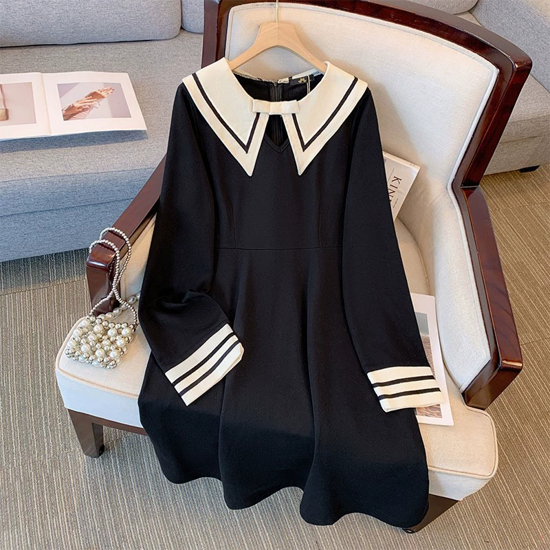 Темно-синее длинное демисезонное платье, плюс-тайс (2XL–6XL), средней/макси длины, стиль 2024