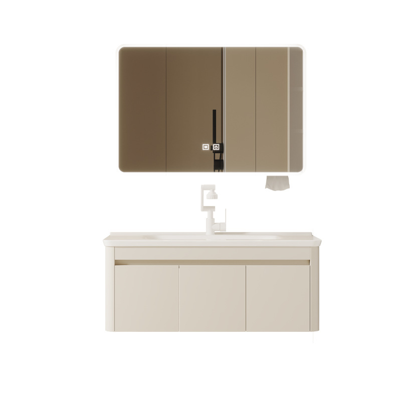 Gabinete de baño de panal de aluminio, gabinete lateral de viento crema, gabinete de almacenamiento, gabinete de baño combinado, lavabo de cerámica, lavabo integral