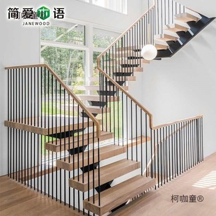 Indoor Integrated Steel-Wood Straight Beam Staircase Loft Duplex Diagonal Beam Mezzanine Simple DIY Staircase Metabo