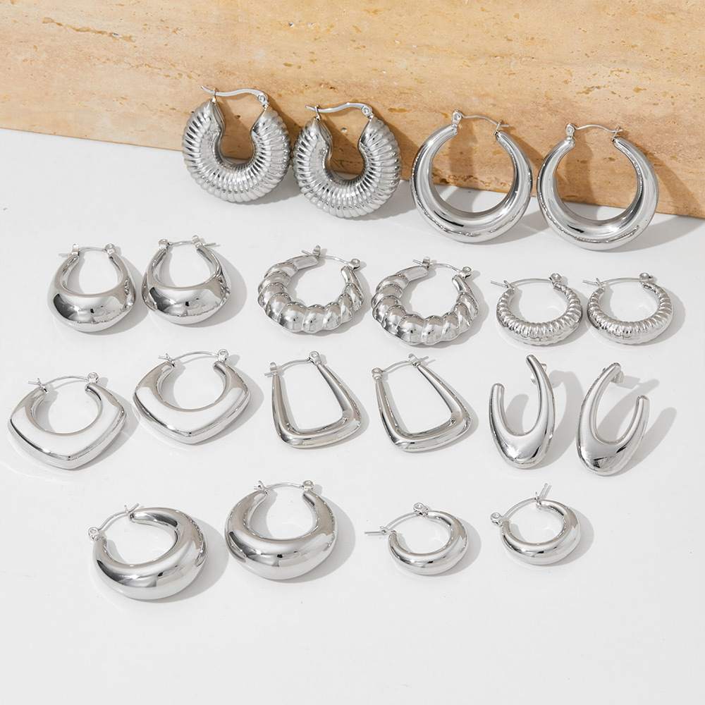 Real Gold Plated Plating Material Stone-Free Inlay Material PVD Coated Real Gold Plated 16K Gold White Gold Plated Gold Plating Solid Color 304 Stainless Steel IG Style Simple Style Waterproof Non Tarnish Earrings