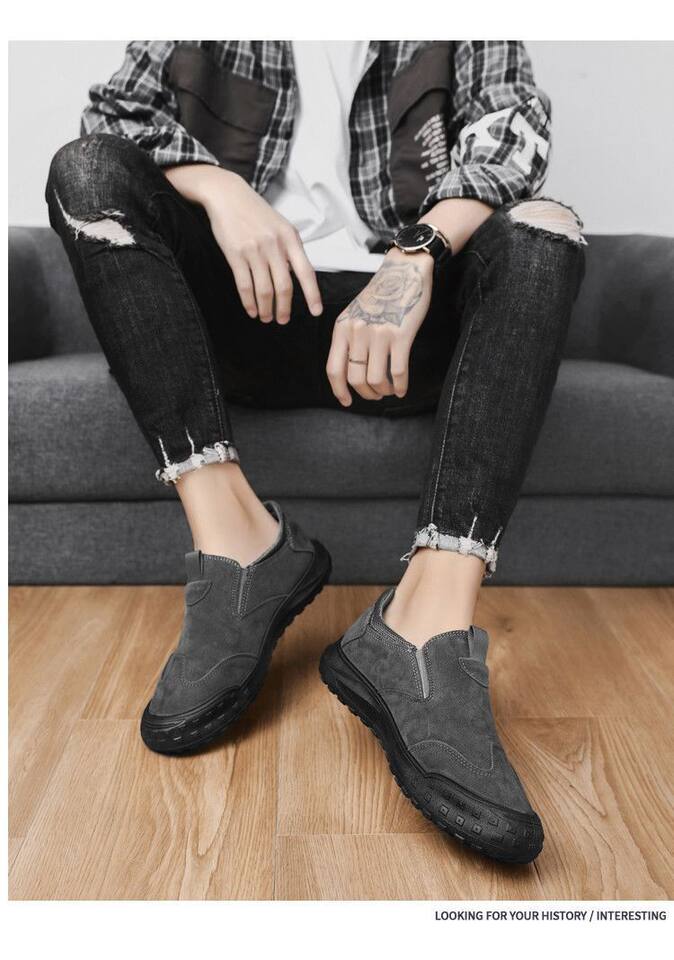 Giày lười nam xỏ chân đế mềm, giày thường ngày dễ phối, mũi tròn, gót bằng — Màu kaki, Màu xám, Màu đen chi tiết 13